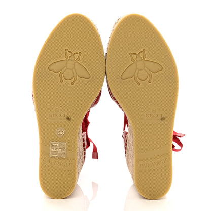 Gucci Nappa Matelasse GG Marmont Ankle Wrap Platform 35/120mm Espadrille Wedges 38 Hibiscus Red 5 of 8