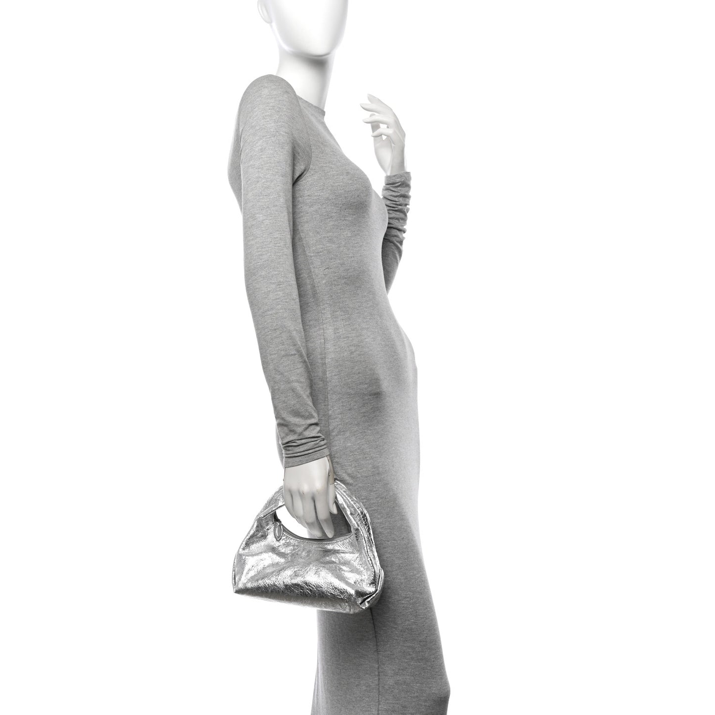Metallic Crinkled Calfskin Beatrice Small Hobo Silver