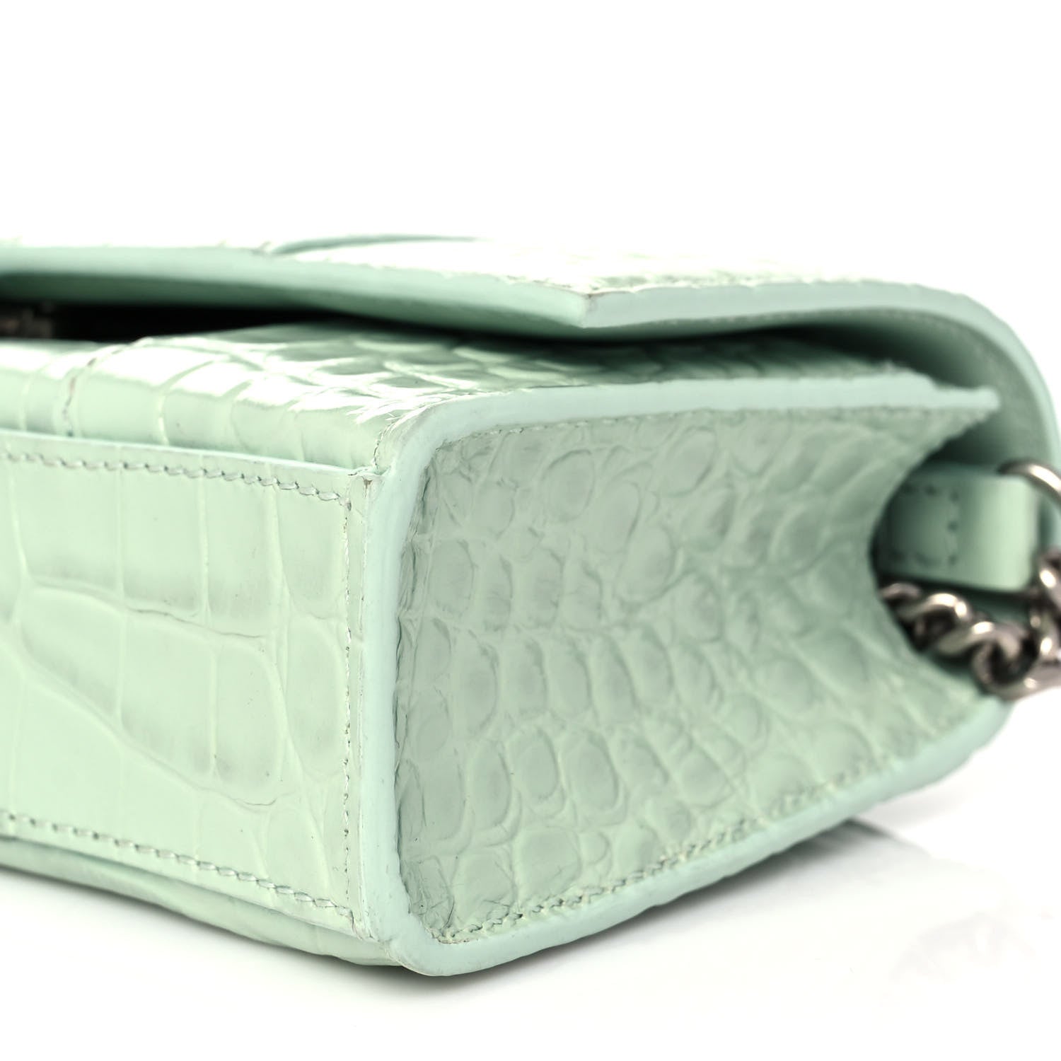 Balenciaga Shiny Calfskin Crocodile Embossed Hourglass Chain Bag Light Green 9 of 10