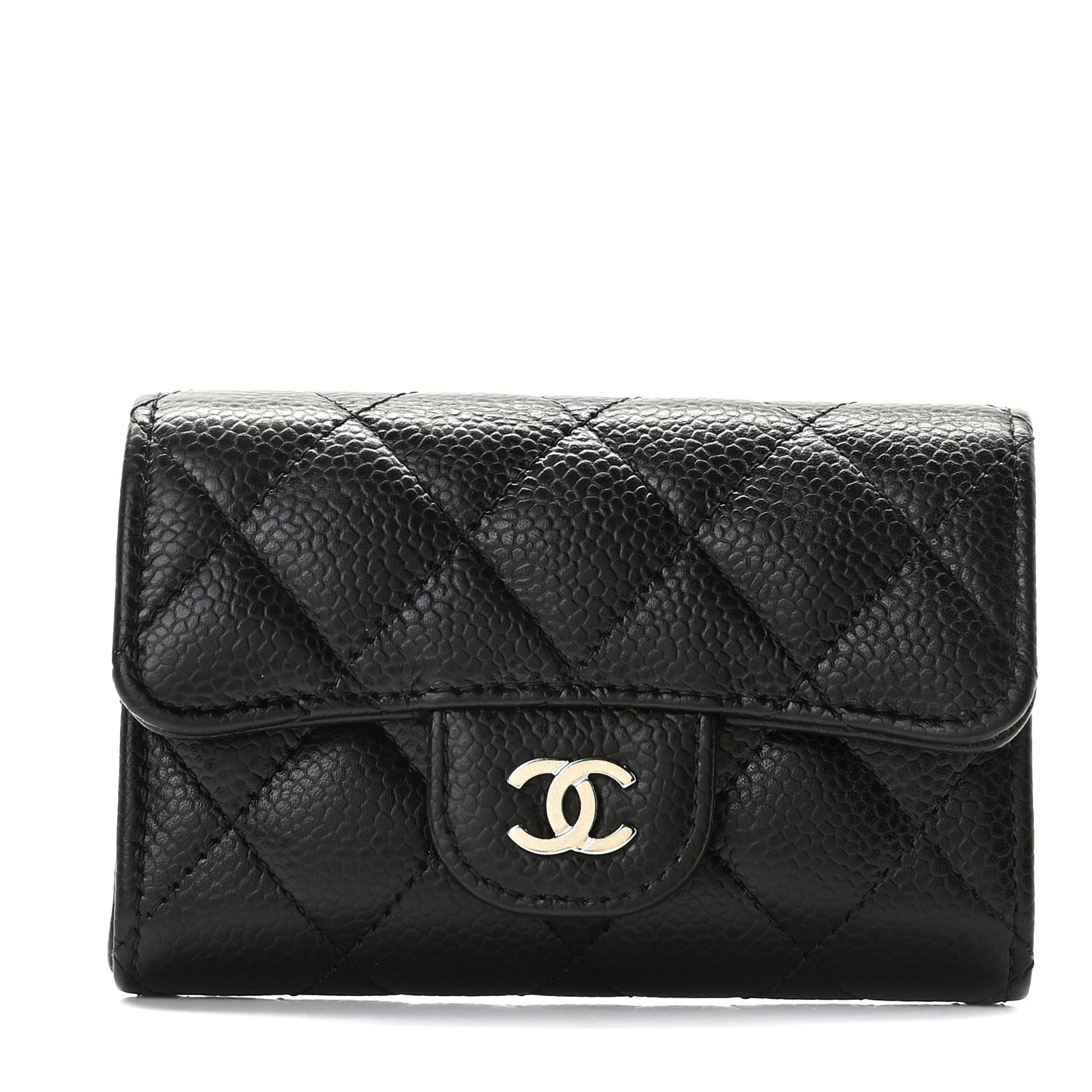 Caviar Quilted Flap Card Holder Black