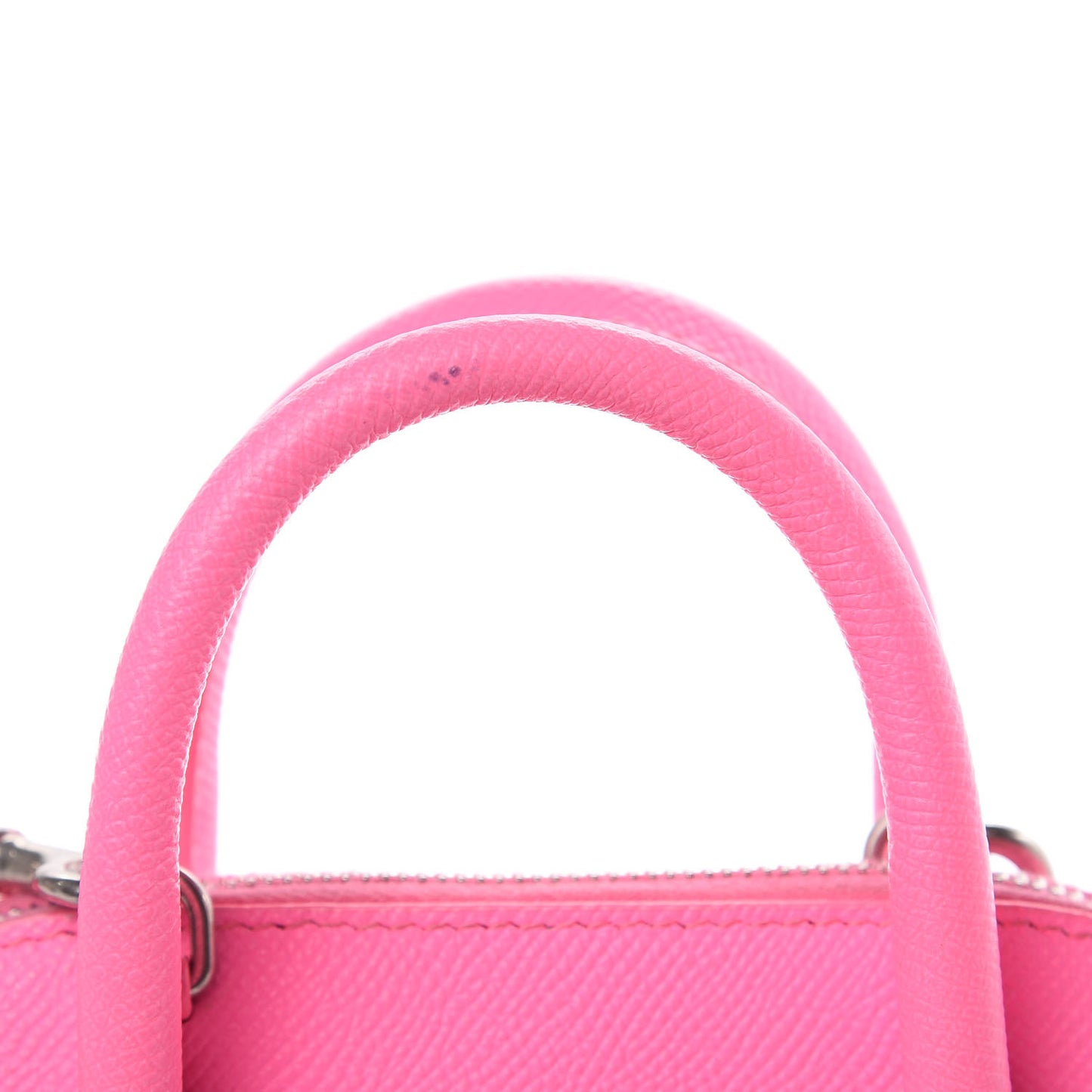 Signature Grained Calfskin Logo XXS Ville Top Handle Bag Acid Pink Black