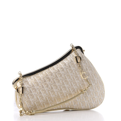Christian Dior Jacquard Nylon Monogram Evening Frame Saddle Bag White Gold 2 of 10