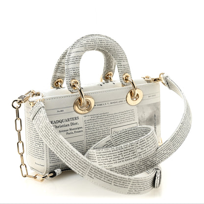 Christian Dior Calfskin Newspaper Printed Small Lady D-Joy Black White 3 of 12