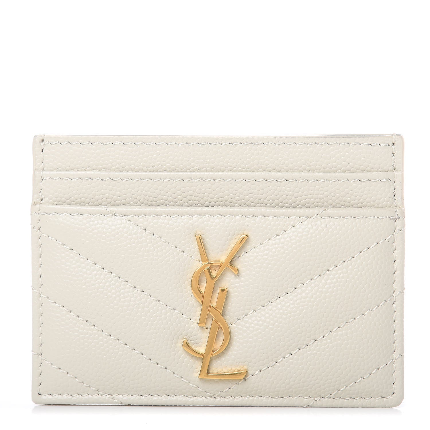 Saint Laurent Grain De Poudre Matelasse Chevron Card Case Crema Soft 1 of 7