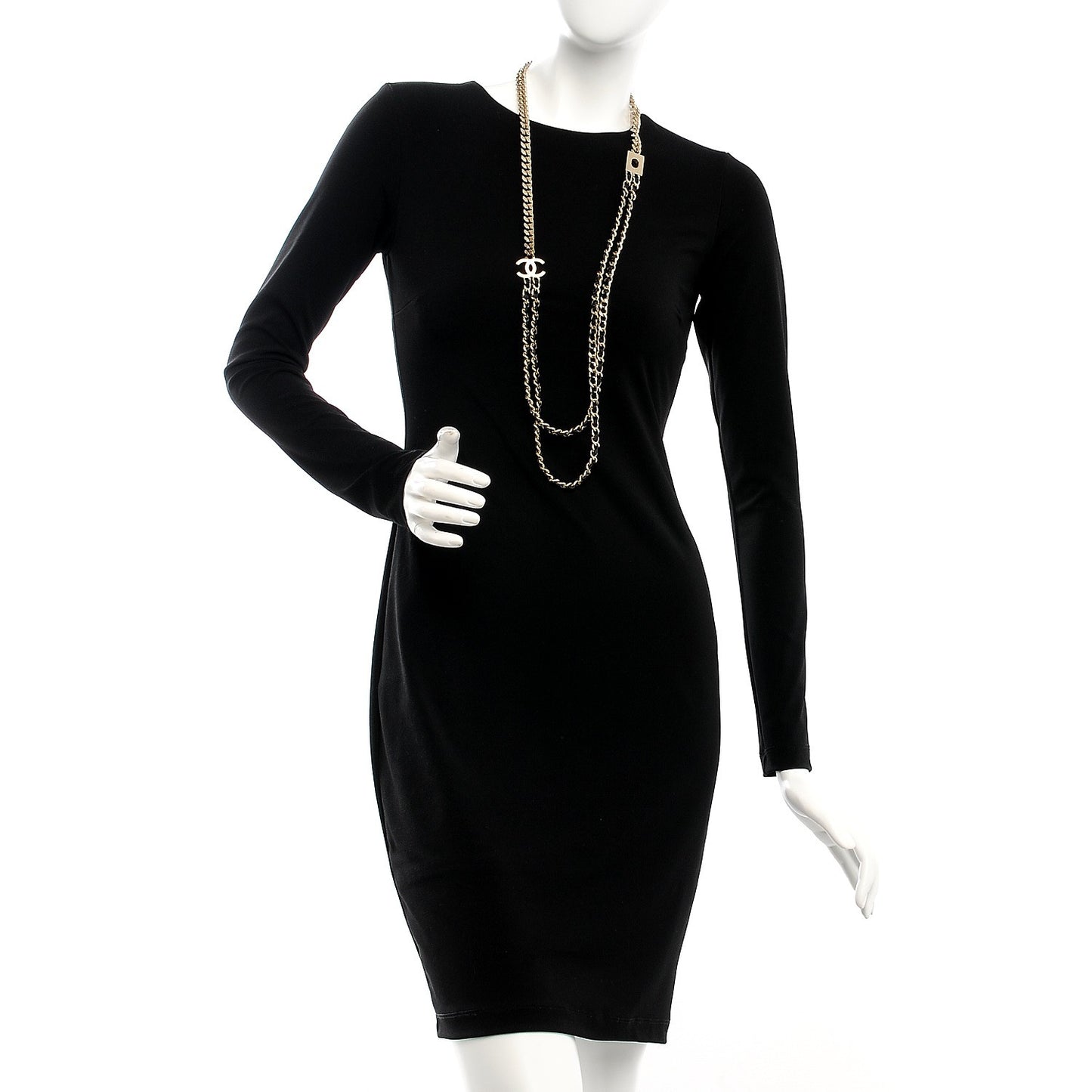 Lambskin CC Long Chain Necklace Black Gold
