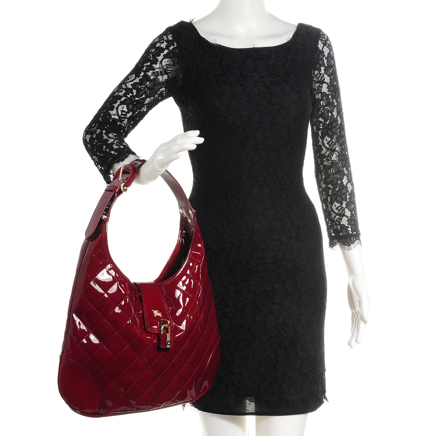 Patent Quilted Brook Hobo Red