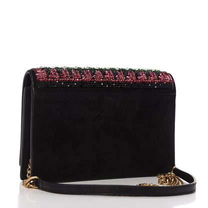 Saint Laurent Suede Sequin Bead Embellished Classic Monogram Kate Tassel Chain Wallet Black Multicolor 3 of 9