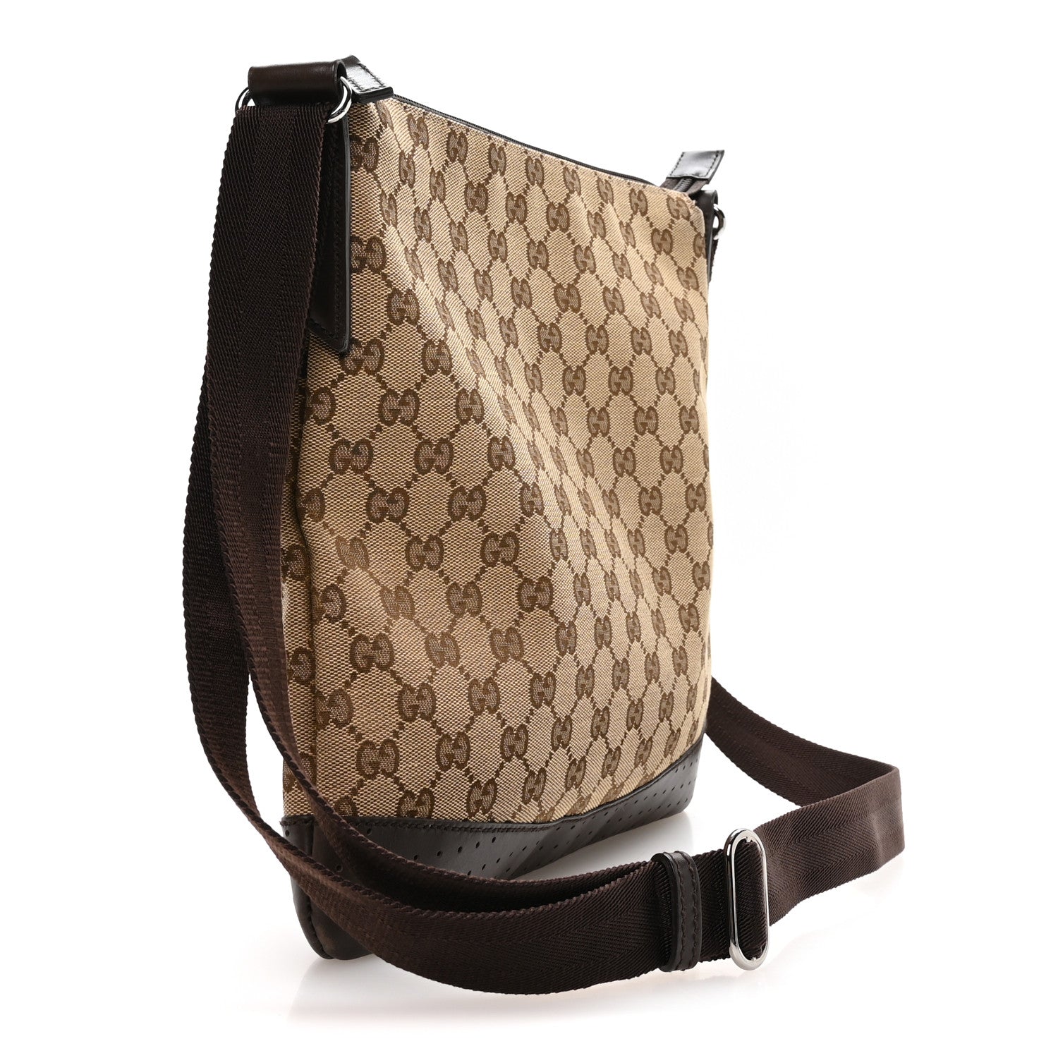 Gucci Monogram Calfskin Perforated Medium Flat Messenger Bag Dark Brown 2 of 9
