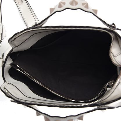 Fendi Vitello Dolce Scalloped Studded Medium By The Way Boston Bag White Ice 5 of 10