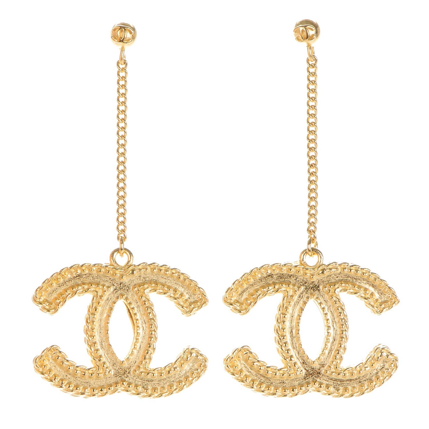 Chanel CC Drop Earrings Matte Gold 1 of 5