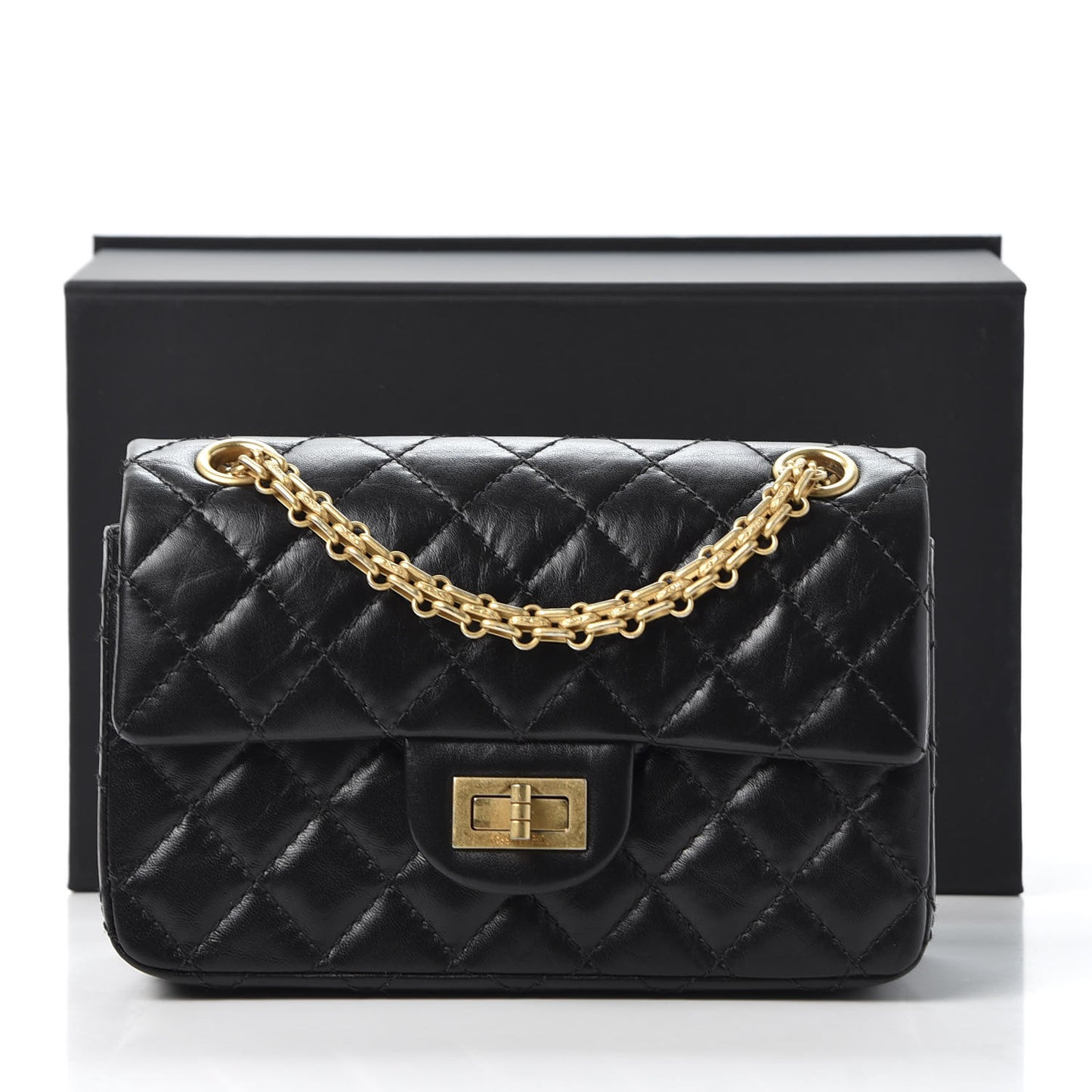 Aged Calfskin Quilted 2.55 Reissue Mini Flap Black