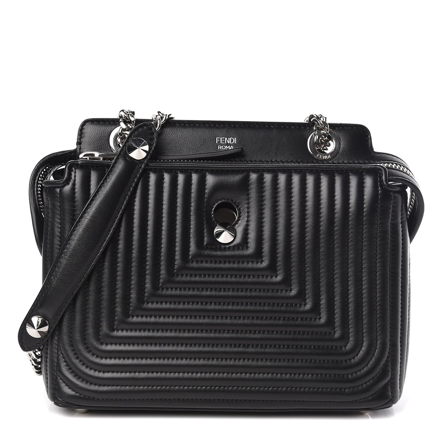 Shiny Nappa Trapuntata Small DotCom Click Chain Satchel Black