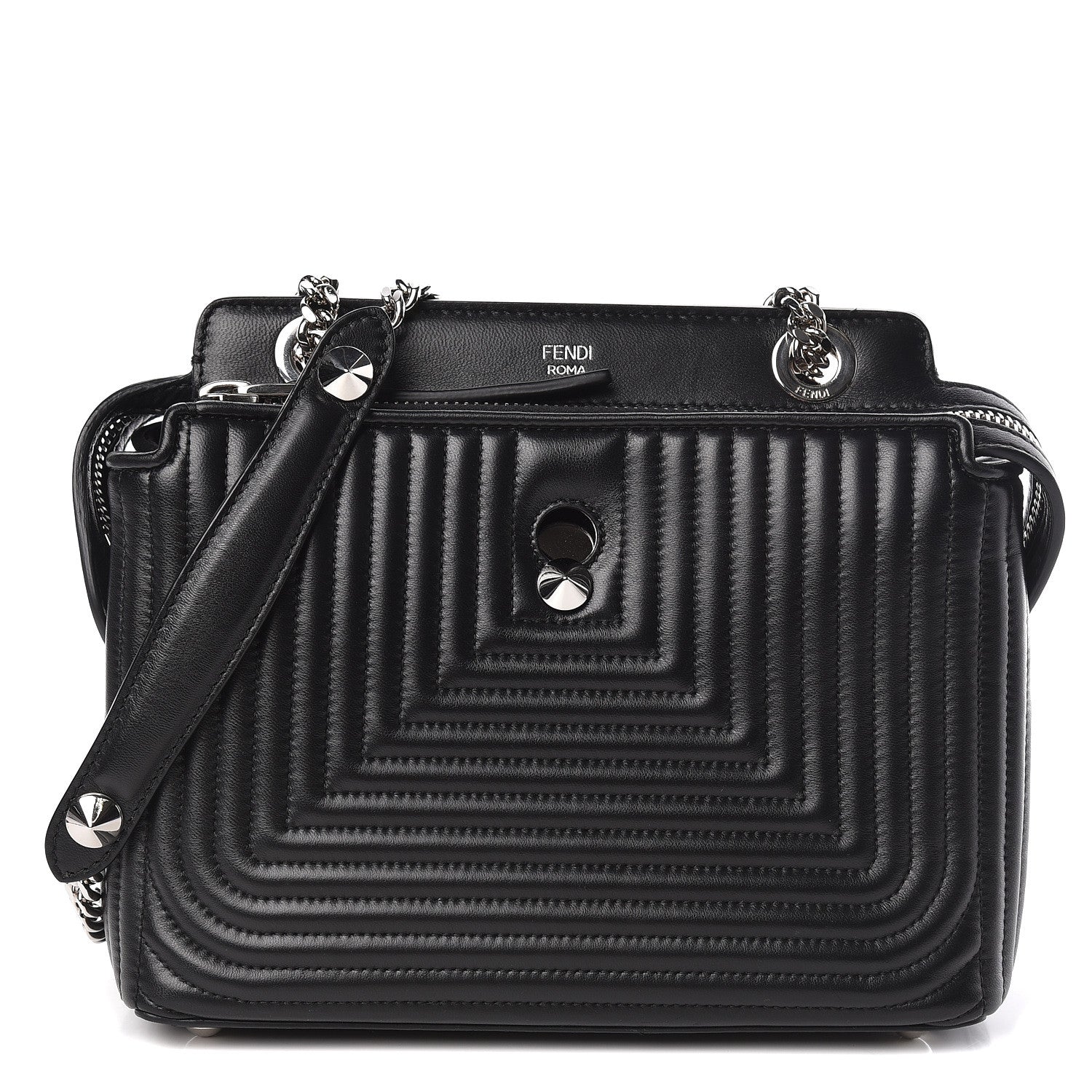 Fendi Shiny Nappa Trapuntata Small DotCom Click Chain Satchel Black 1 of 15
