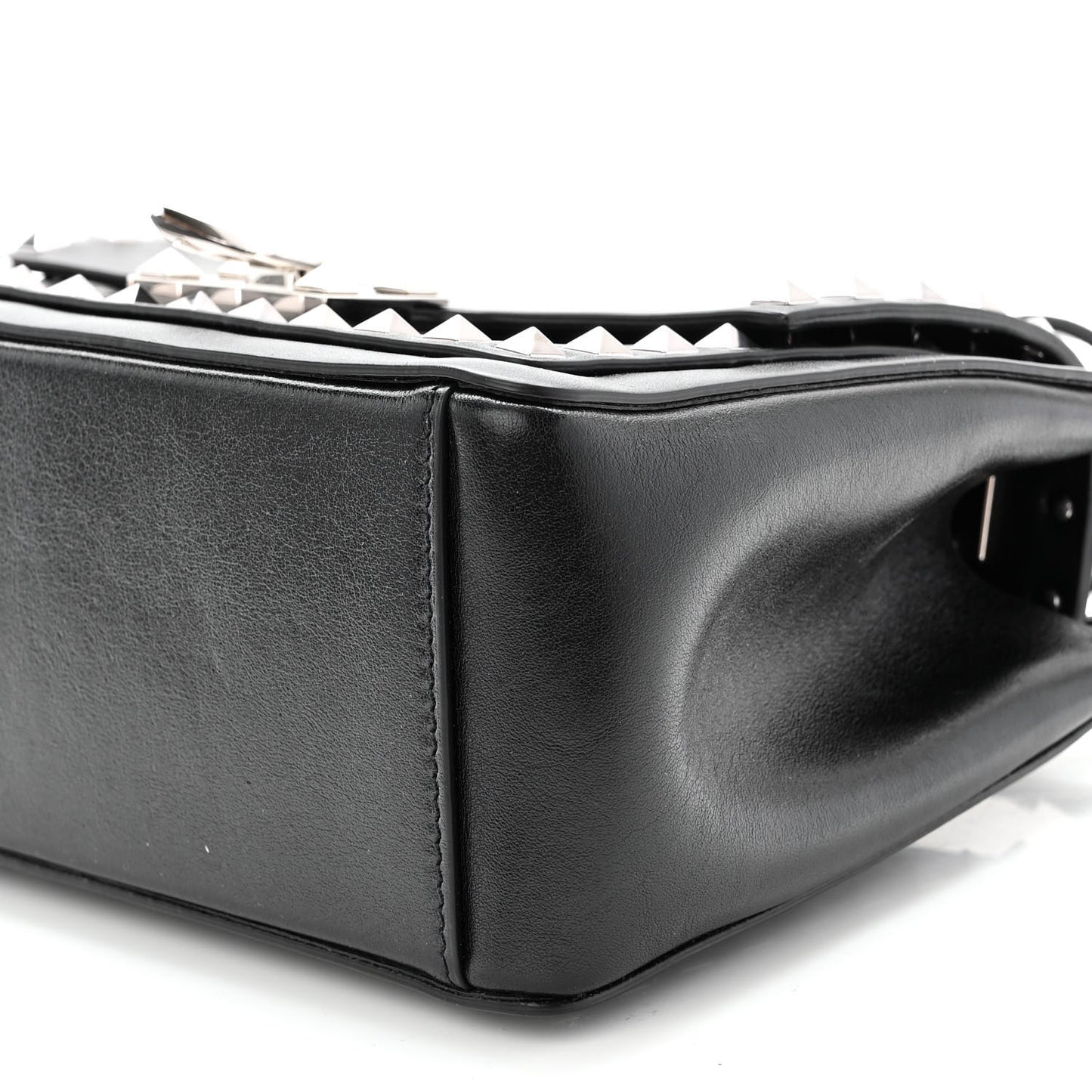 Vitello Rockstud Shoulder Flap Bag Black