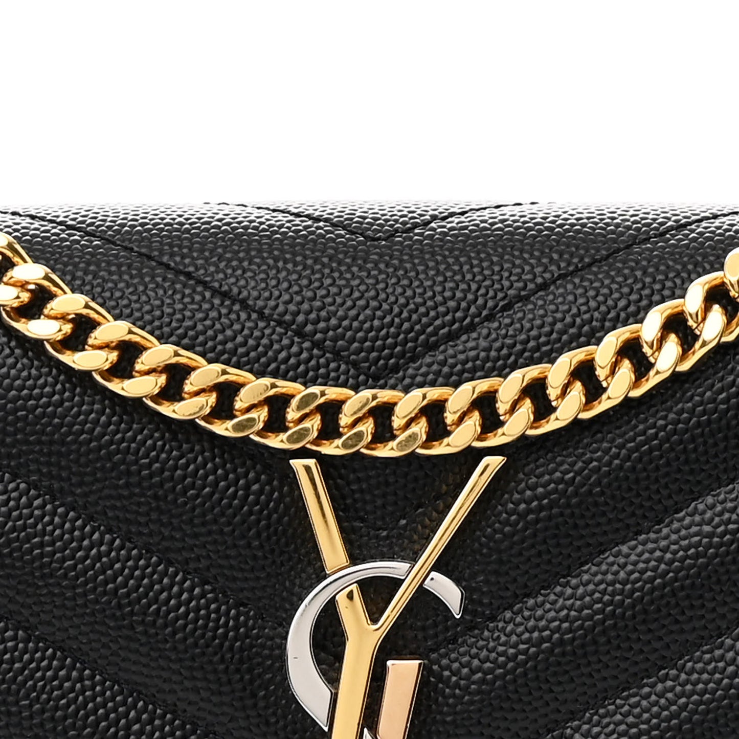 Grain De Poudre Matelasse Chevron Monogram Chain Wallet Black