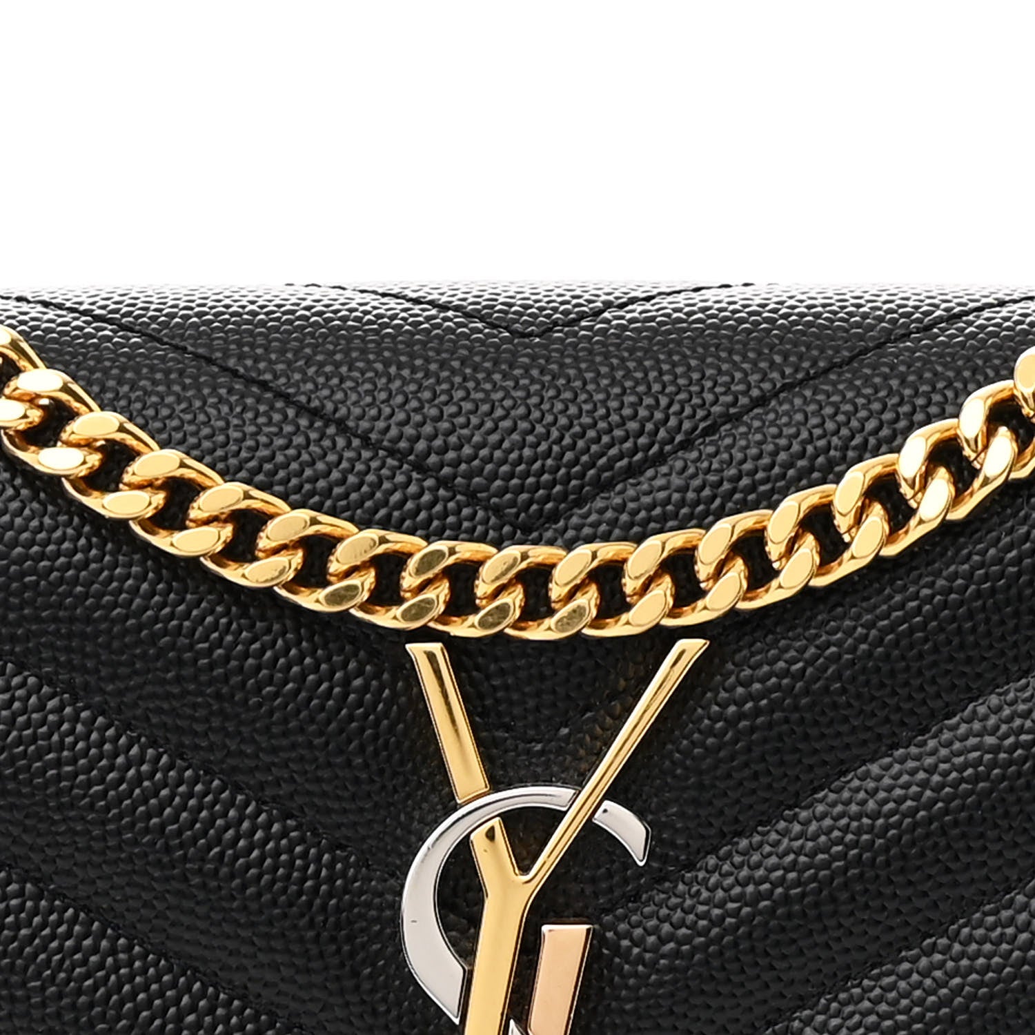 Saint Laurent Grain De Poudre Matelasse Chevron Monogram Chain Wallet Black 9 of 12