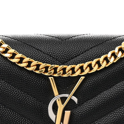 Saint Laurent Grain De Poudre Matelasse Chevron Monogram Chain Wallet Black 9 of 12