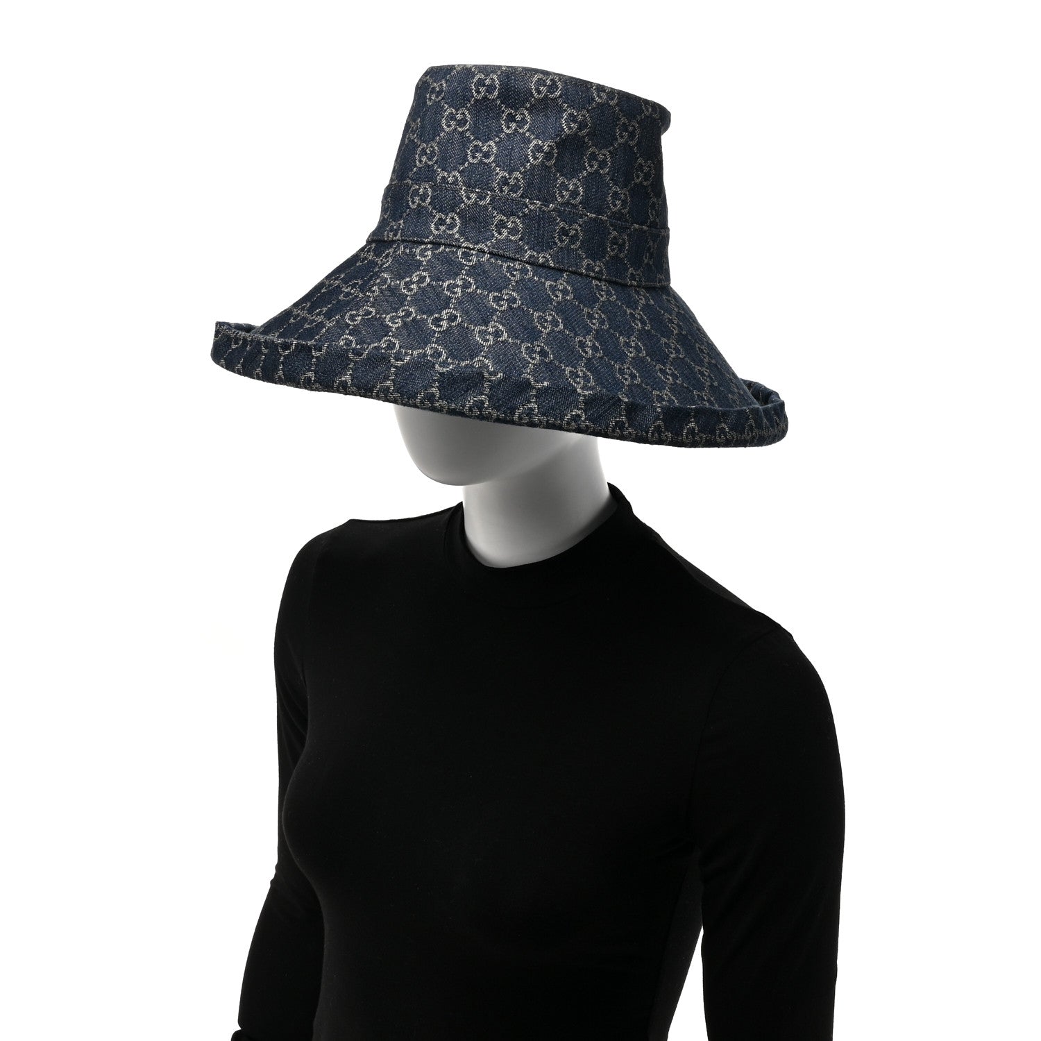 Gucci Eco Washed Denim GG Monogram Brim Hat L Blue Ivory 2 of 10