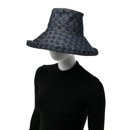 Gucci Eco Washed Denim GG Monogram Brim Hat L Blue Ivory 2 of 10