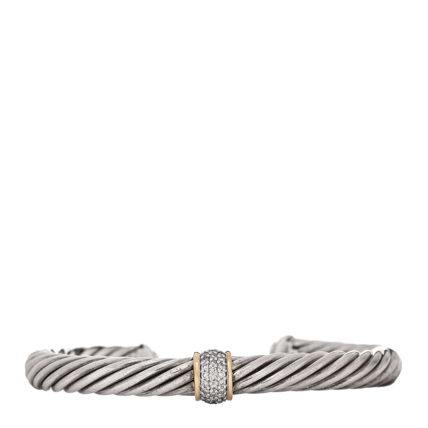 Sterling Silver 18K Yellow Gold Diamond 7mm Cable Classics Station Bracelet