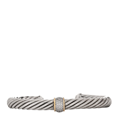 David Yurman Sterling Silver 18K Yellow Gold Diamond 7mm Cable Classics Station Bracelet 1 of 3