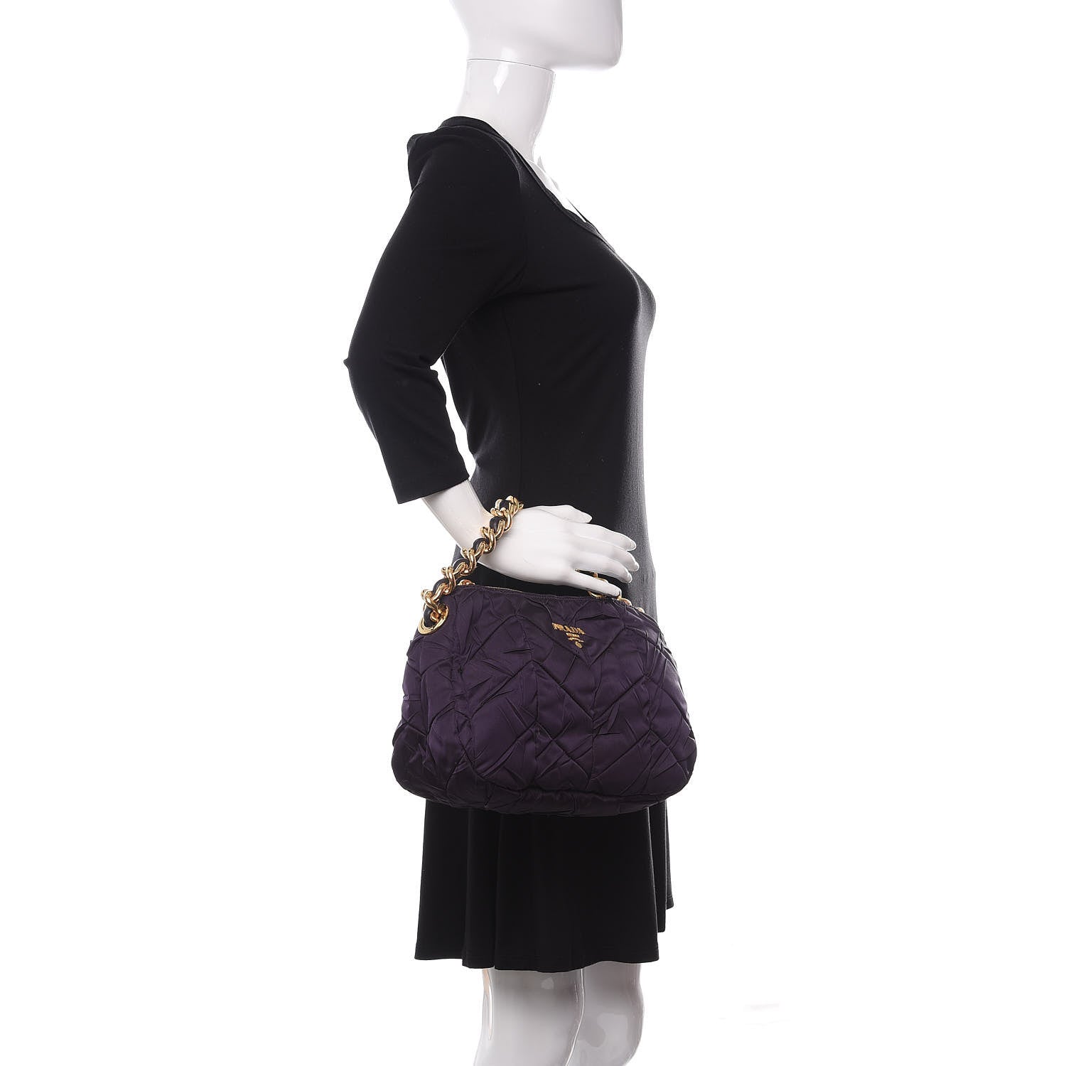 Prada Tessuto Nylon Chevron Quilted Shoulder Bag Plum 2 of 11