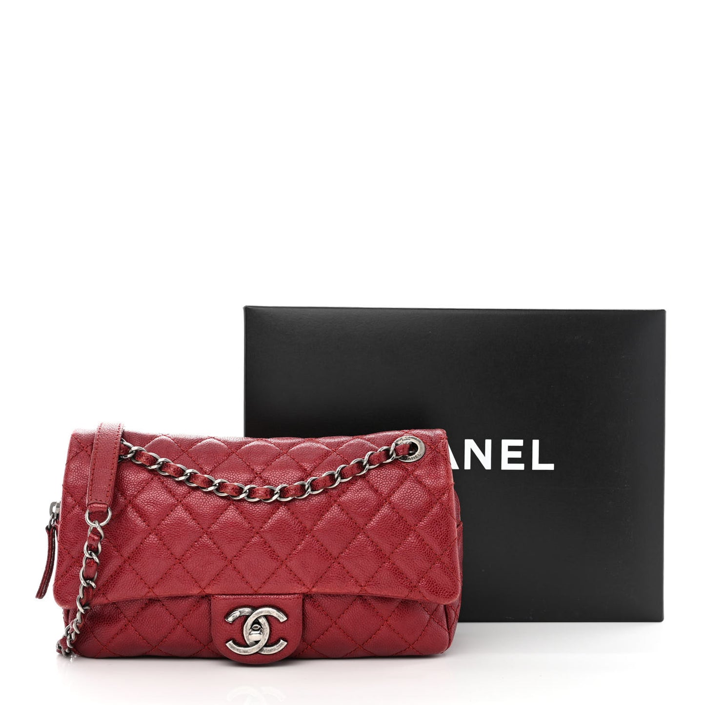 Caviar Quilted Jumbo Easy Flap Red