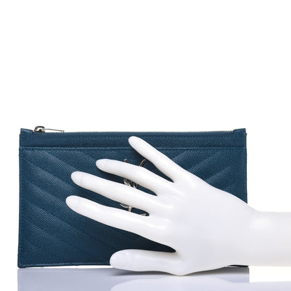 Saint Laurent Grain De Poudre Matelasse Chevron Monogram Bill Pouch Peacock Green 2 of 11