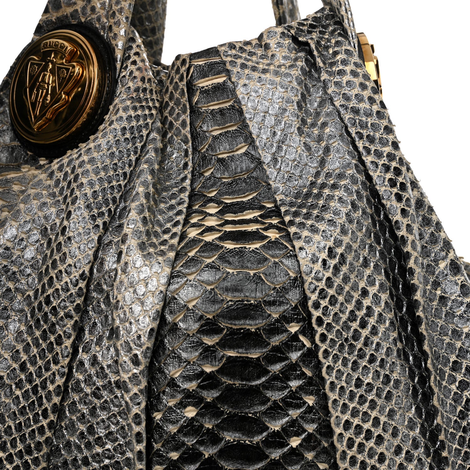 Gucci Snakeskin Medium Hysteria Top Handle Bag Black White 11 of 14