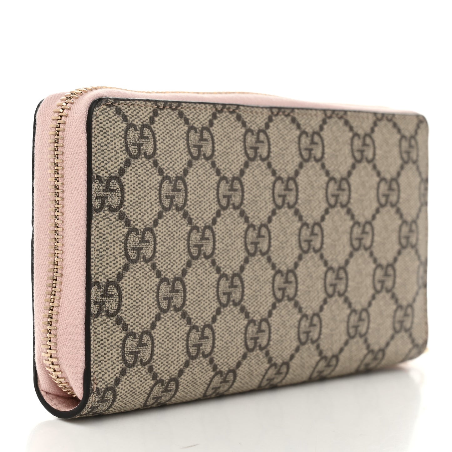 Dollar Calfskin GG Supreme Monogram GG Marmont Zip Around Wallet Porcelain Rose Beige Ebony