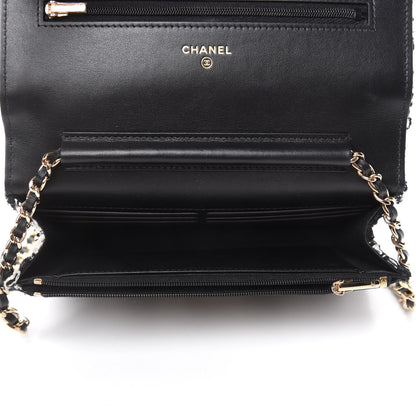 Chanel Tweed Quilted Wallet On Chain WOC Black Ecru White 5 of 12