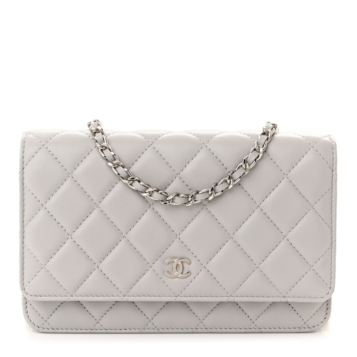 Lambskin Quilted Wallet On Chain WOC Grey