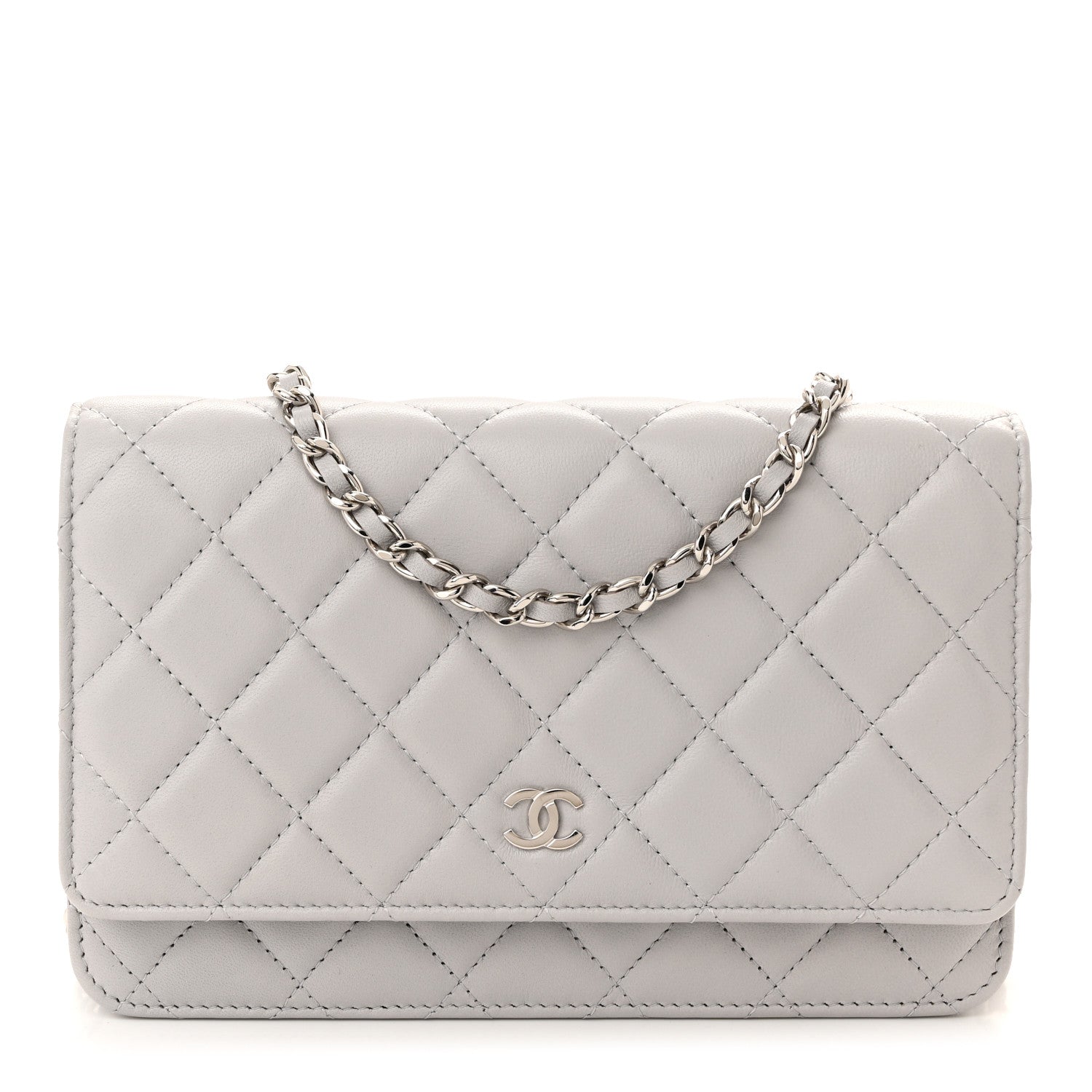 Chanel Lambskin Quilted Wallet On Chain WOC Grey 1 of 12