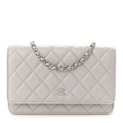 Chanel Lambskin Quilted Wallet On Chain WOC Grey 1 of 12