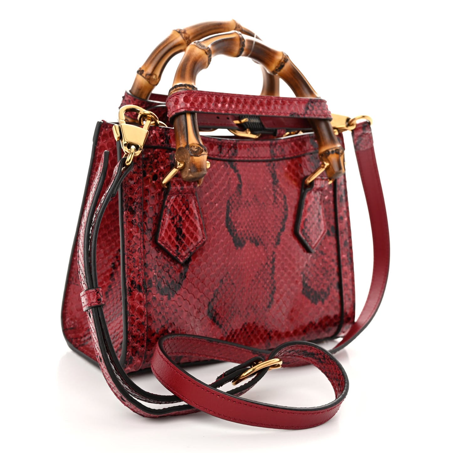 Snakeskin Mini Diana Tote Bag Red