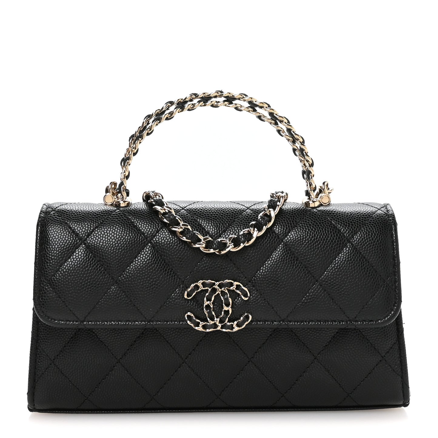 Caviar Quilted Chain Match Top Handle Phone Holder With Chain Black