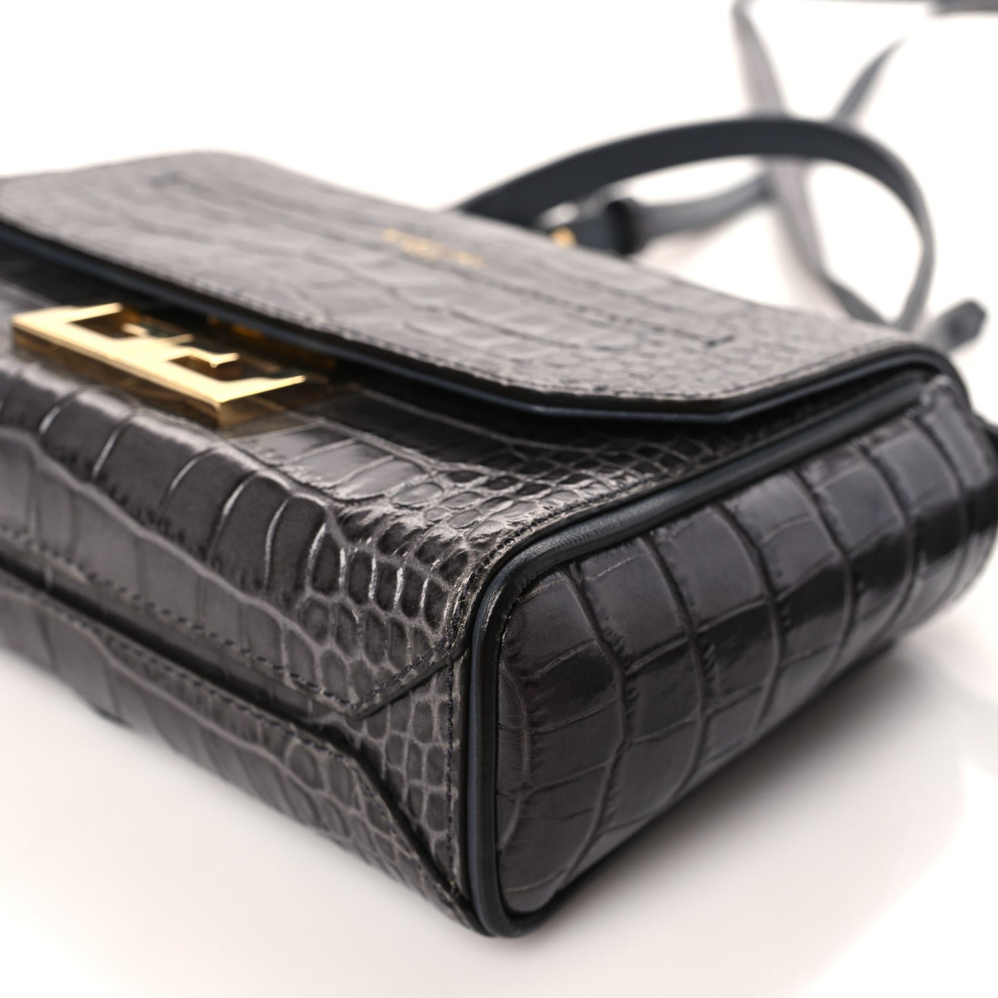 Calfskin Crocodile Embossed Mini Eden Top Handle Storm Grey