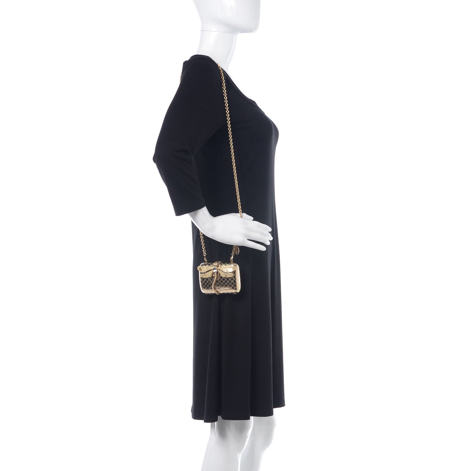 Gucci Metal Guccissima Dragonfly Minaudiere Clutch Gold 2 of 12