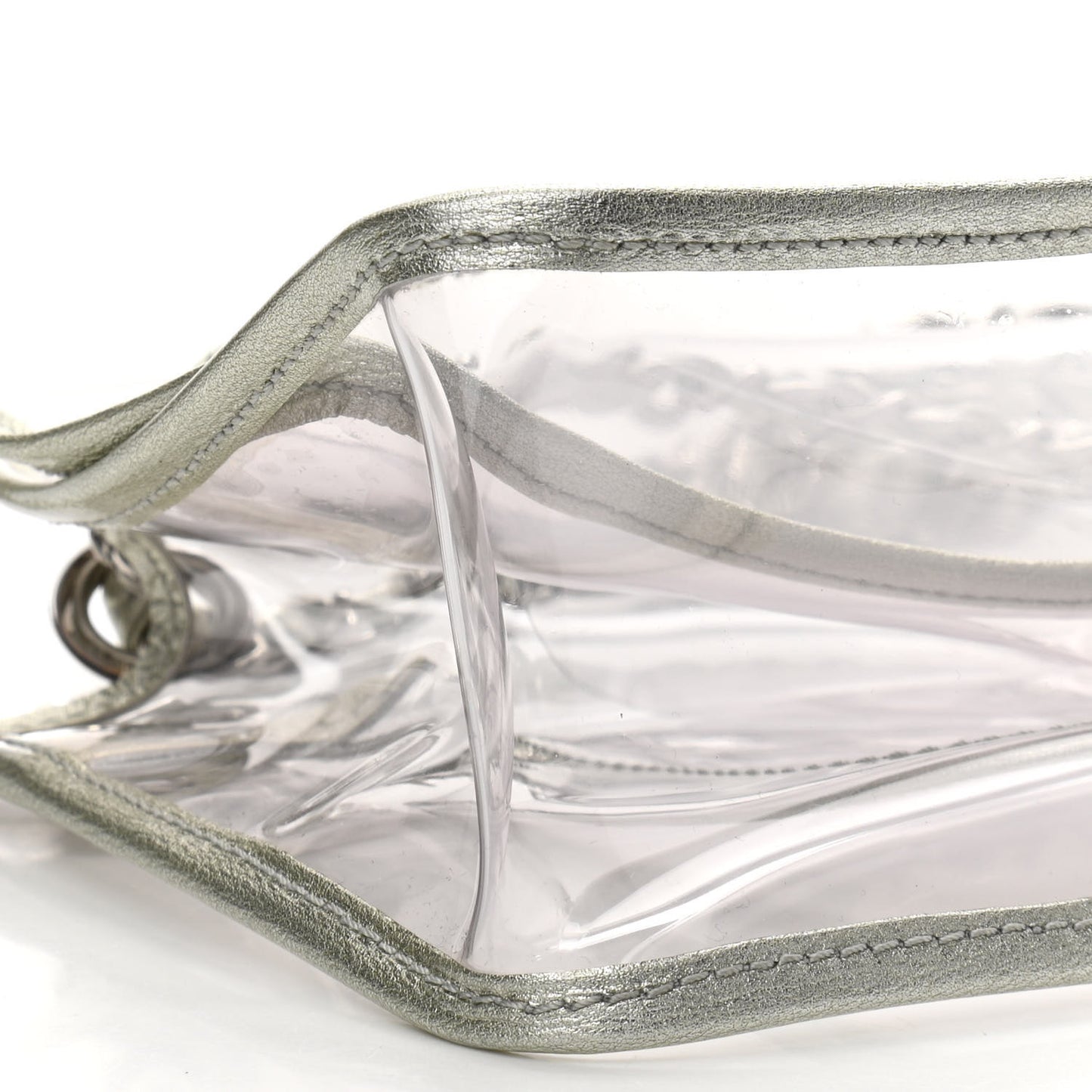 Metallic Lambskin PVC Medium Naked Flap Transparent Silver