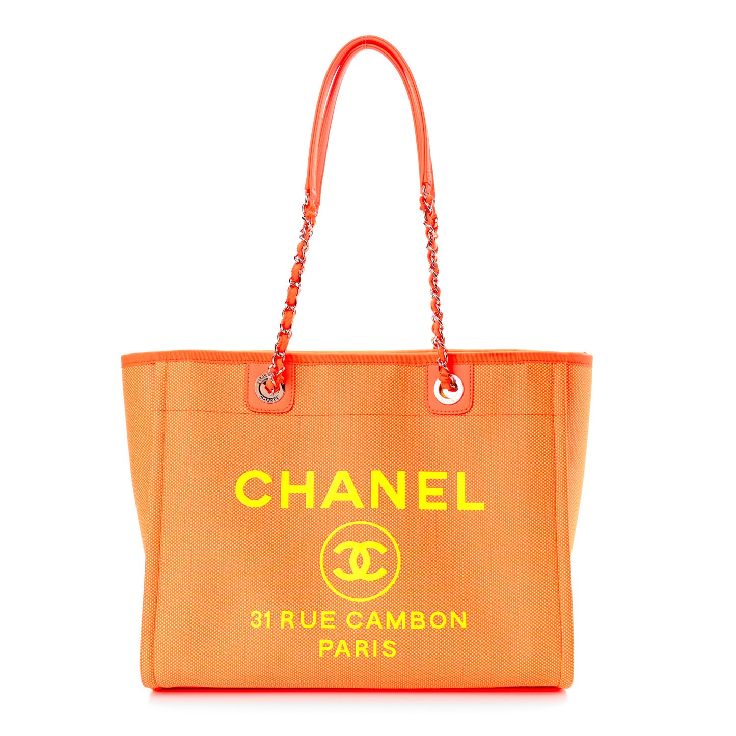 Mixed Fibers Calfskin Small Deauville Tote Orange Yellow