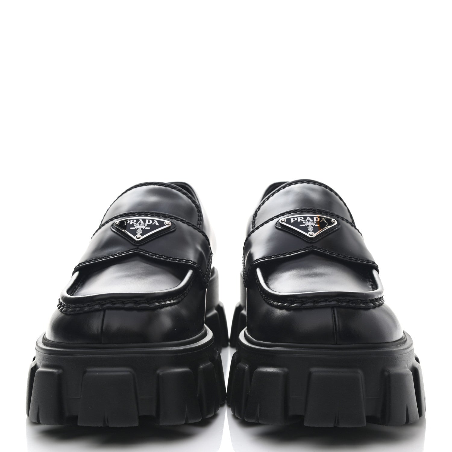 Prada Spazzolato Rois Metal Triangle Logo Mens Monolith 60mm Loafers 6 Black 2 of 11