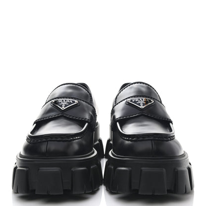 Prada Spazzolato Rois Metal Triangle Logo Mens Monolith 60mm Loafers 6 Black 2 of 11