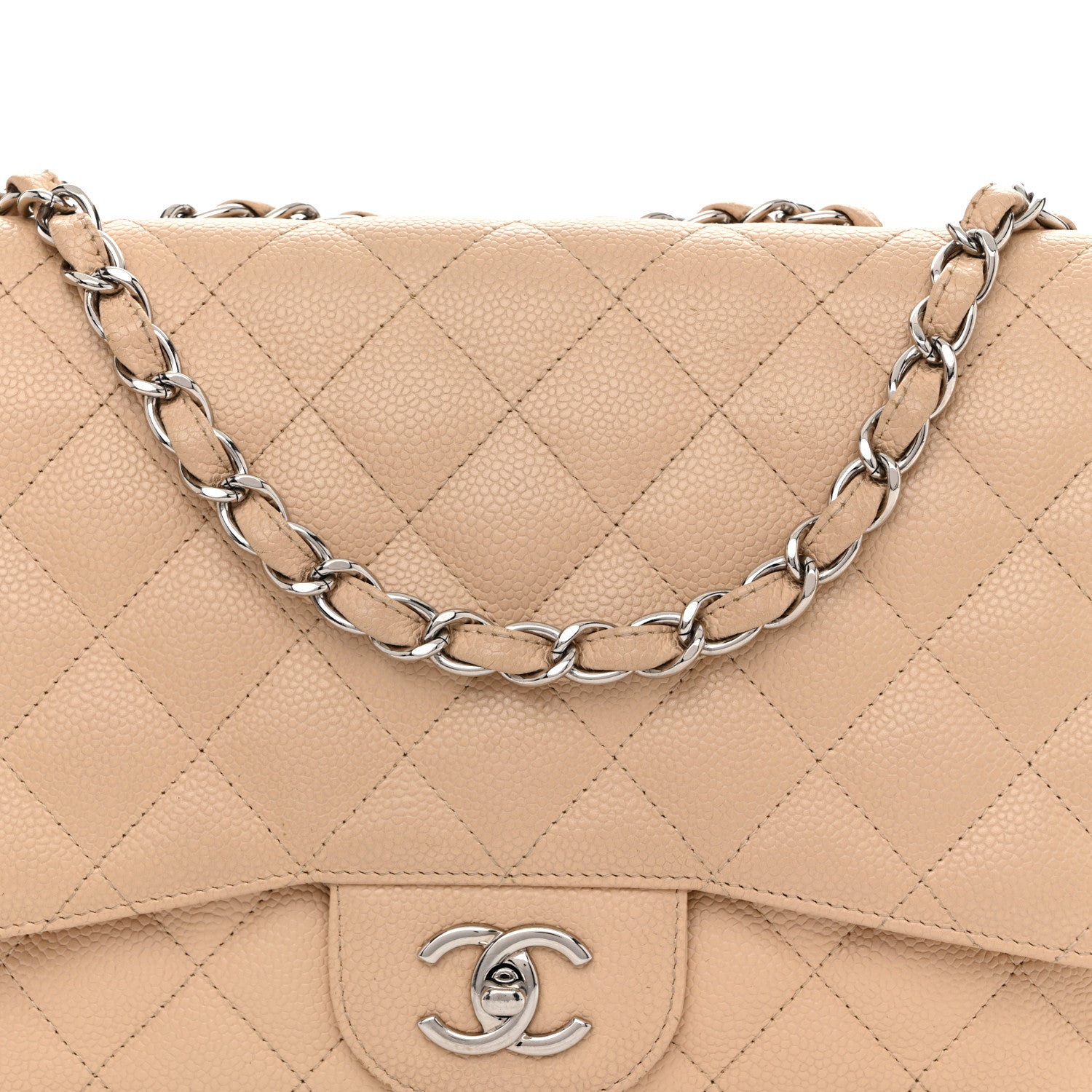 Chanel Caviar Quilted Jumbo Single Flap Beige Clair 8 of 16