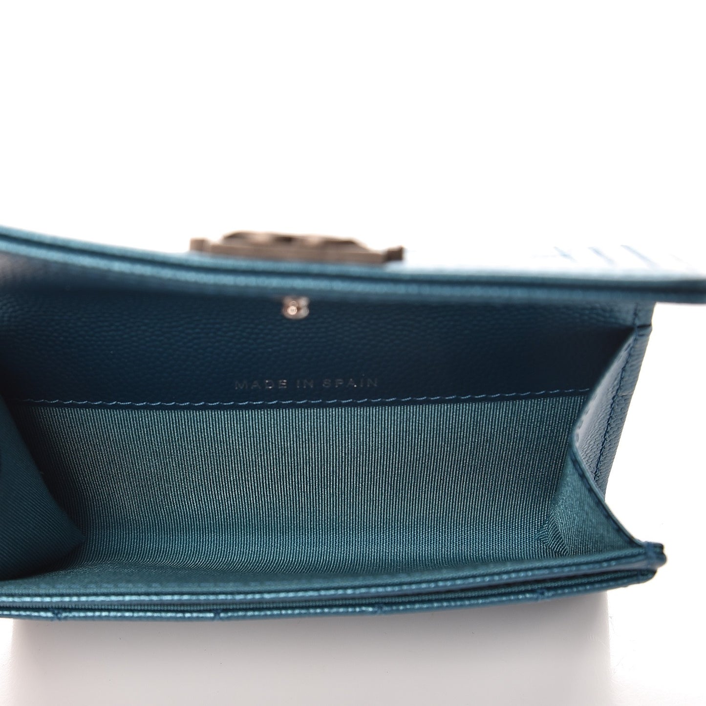 Metallic Caviar Quilted Boy Card Holder Wallet Turquoise