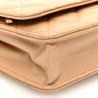 Chanel Lambskin Quilted CC Pearl Crush Wallet on Chain WOC Beige 9 of 11