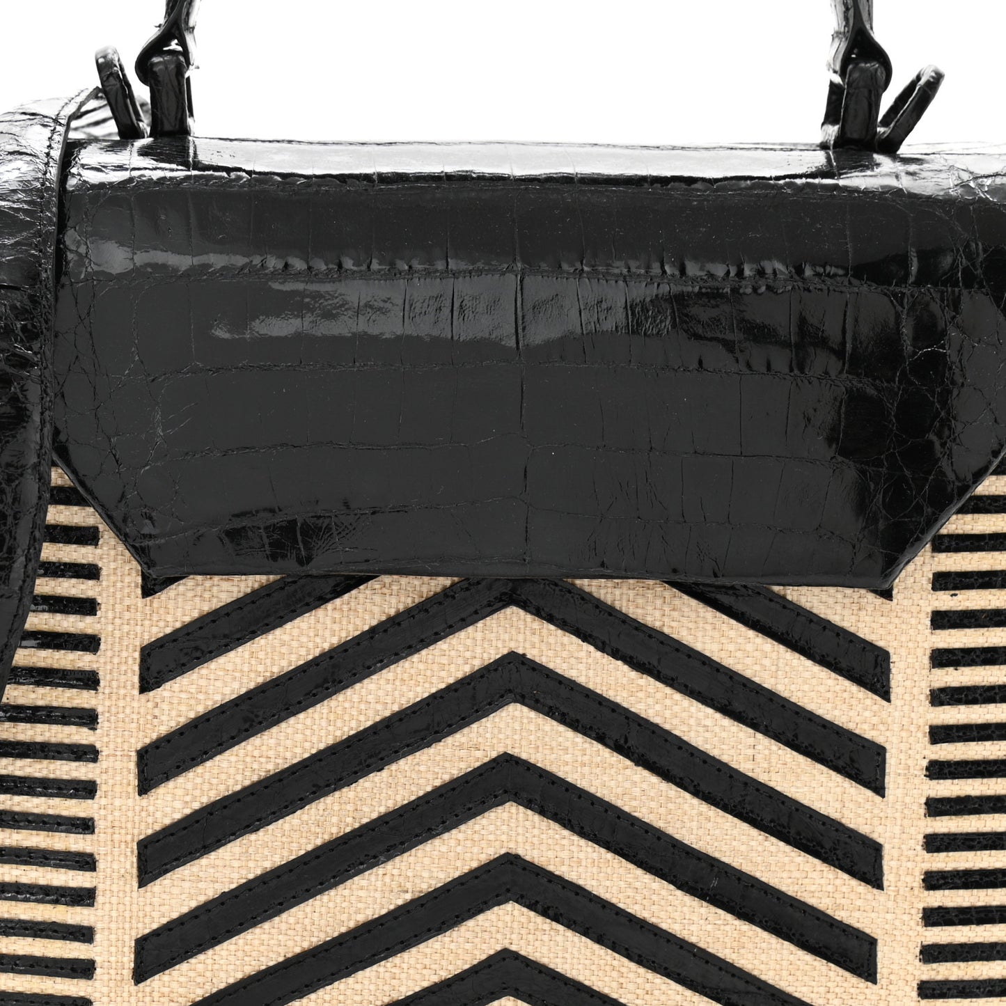 Crocodile Raffia Mini Lily Top Handle Bag Black