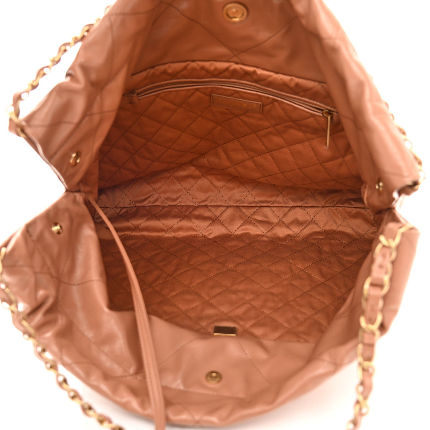 Shiny Calfskin Quilted Chanel 22 Camel