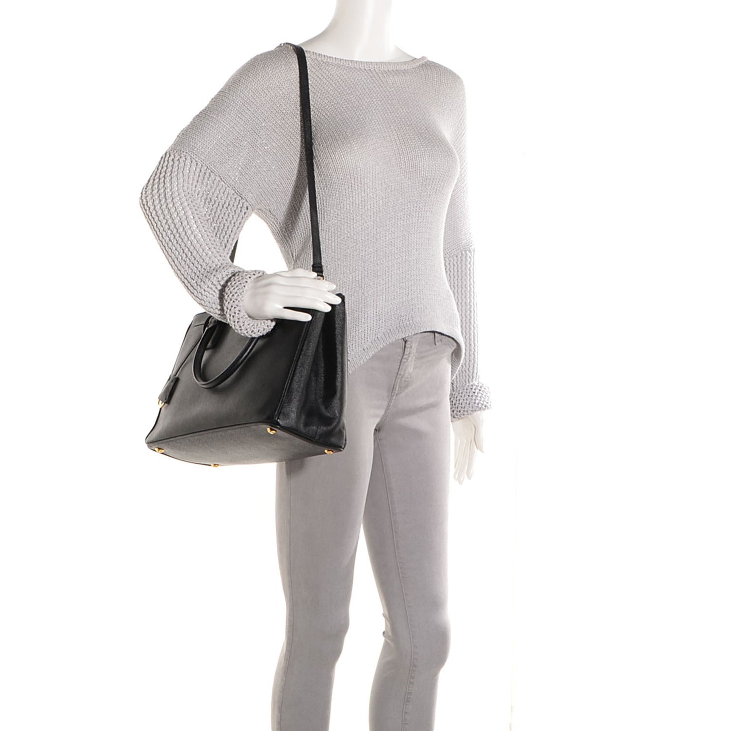 Saffiano Lux Medium Double Zip Tote Nero Black