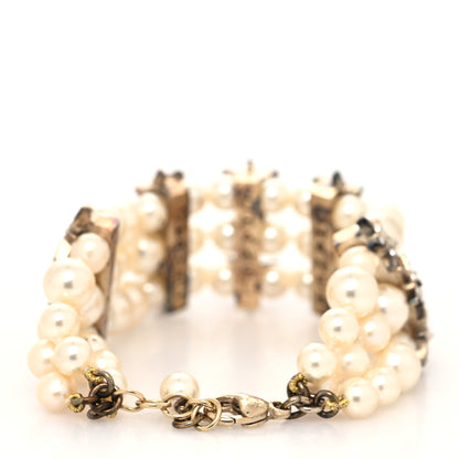 Chanel Pearl Crystal Multi Strand Star Bracelet Gold 3 of 8