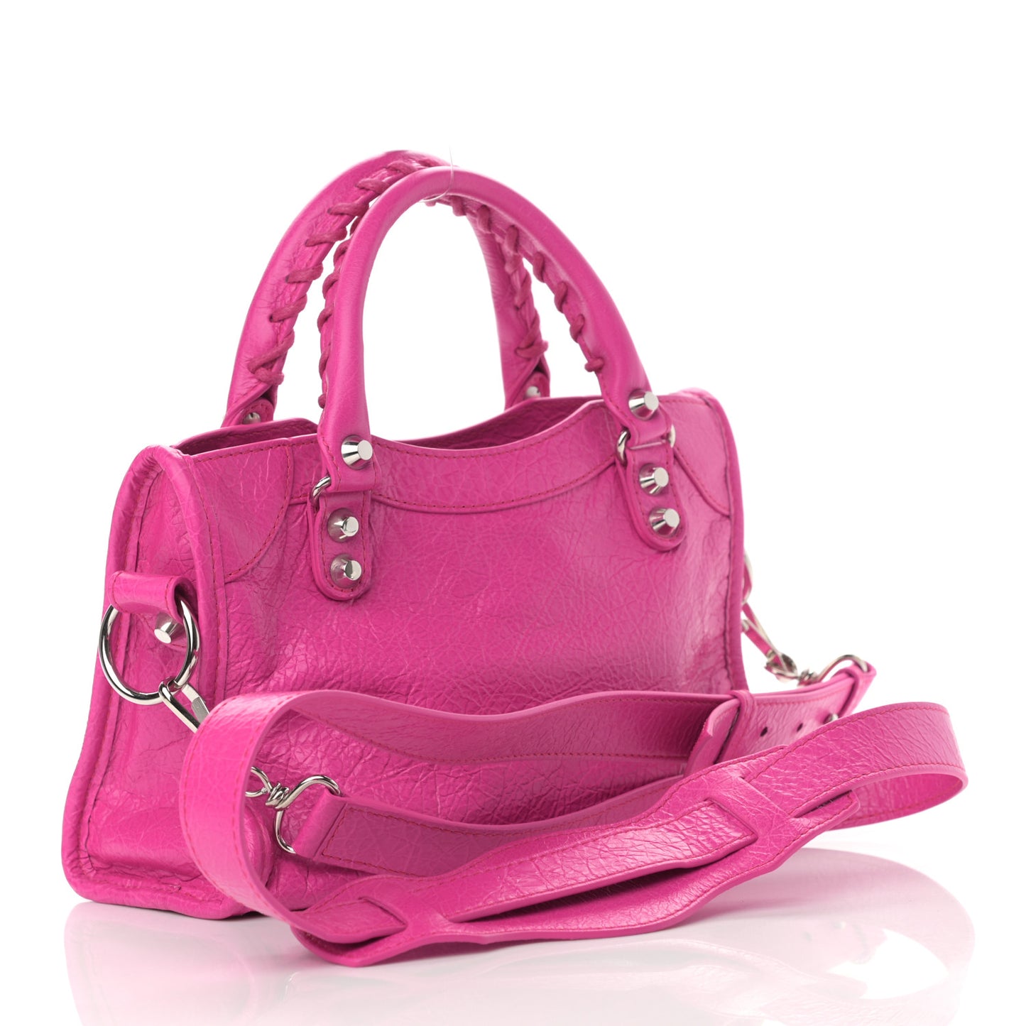 Agneau Classic Silver Hardware Mini City Fuchsia